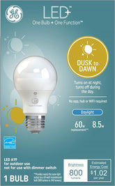 GE LED+ 93121487 Dusk To Dawn Light Bulb, General-Purpose, A19 Lamp, 60 W Equivalent, Medium (E26) Lamp Base